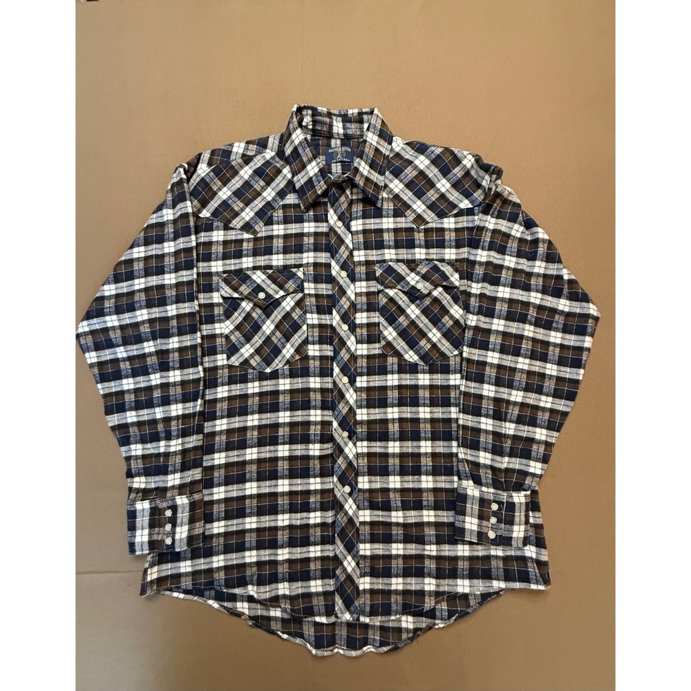 Salmon River Traders Plaid Western Long Sleeve Flannel Pearl Buttons 17XL-17 1/2